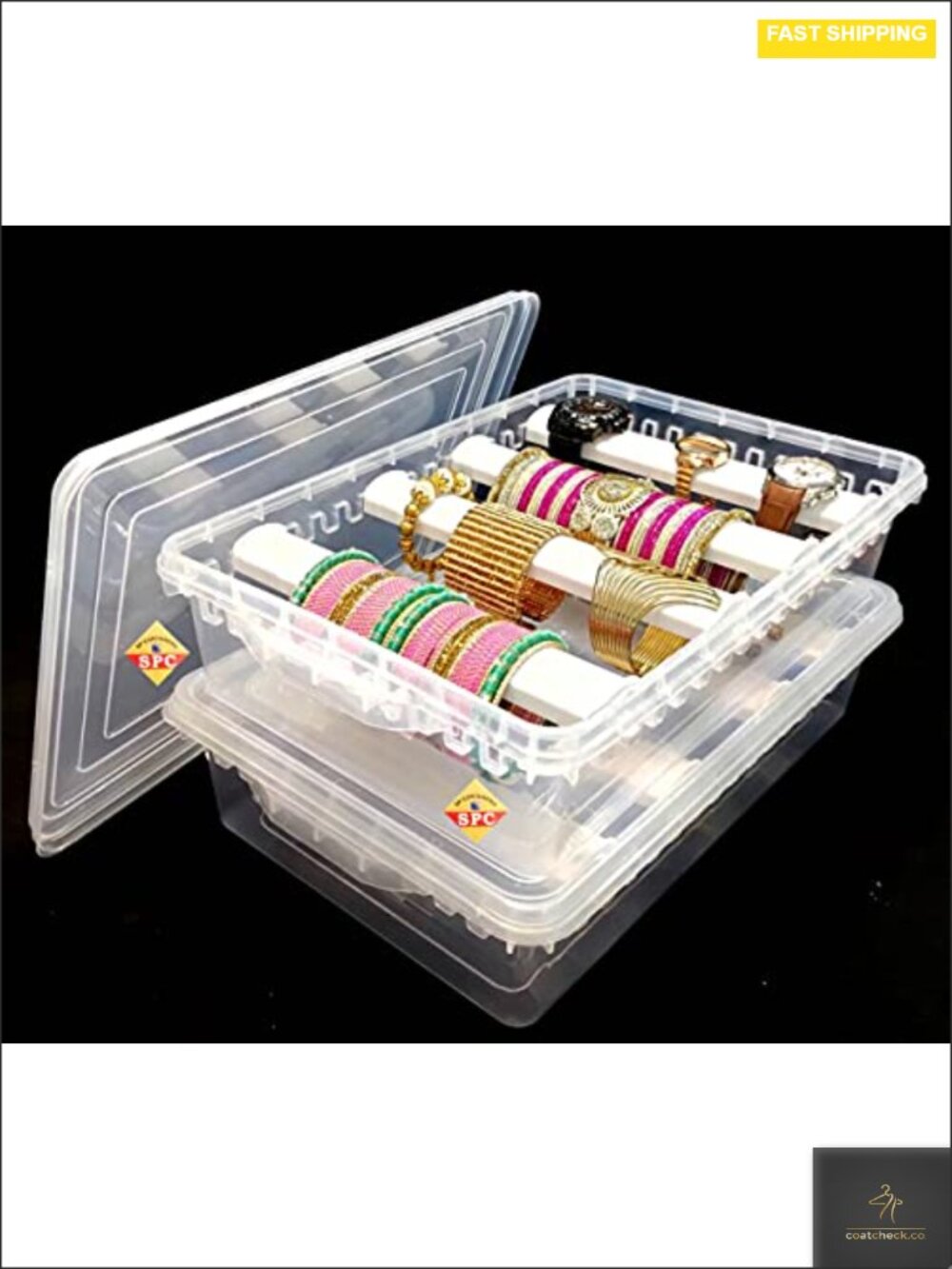 4 Rod Bangle Box Jewelry Storage Organizer Transparent Display Case for Bangles